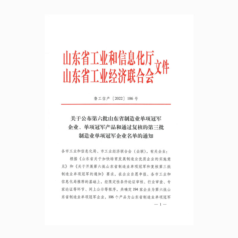 關于公布第六批山東省制造業(yè)單項冠軍企業(yè)、單項冠軍產品和通過復核的第三批制造業(yè)單項冠軍企業(yè)名單的通知